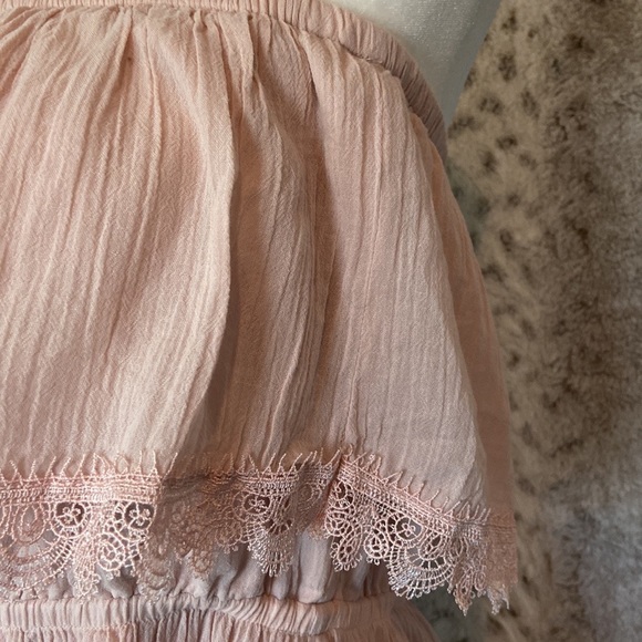 NWT! Express strapless off the shoulder dress ruffle with delicate lace boho - Picture 3 of 13